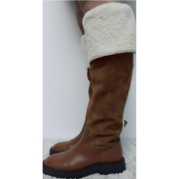 ZARA LEATHER BOOTS WITH FLEECE TRIM - Picture 3 of 12